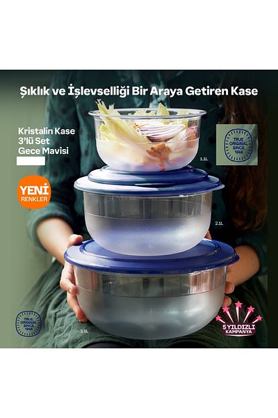 Tupperware Midnight Blue 3-Piece Crystal Serving and Storage Container Set