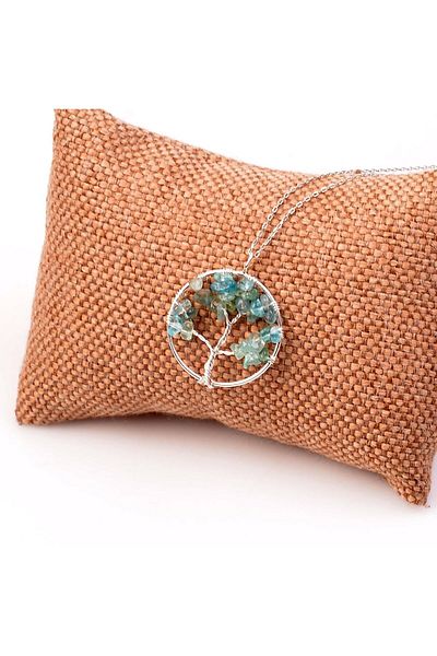 Taş Sandığı Apatite Stone Silver Necklace - Tree of Life