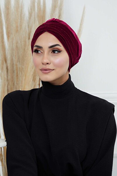 Aisha's Design Πλισέ βελούδινο μαντίλι, B-13K, Cherry Rot