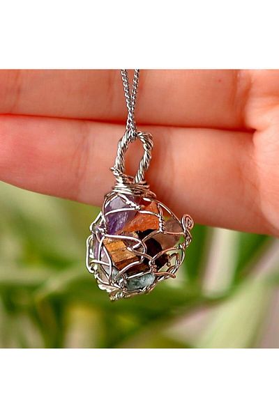 Taş Sandığı Caged Necklace from Chakra Stones - Raw Stones