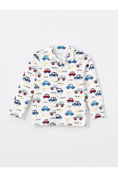 LC Waikiki Lcw Baby Printed Polo Collar Long Sleeve Printed Baby Boy Pajamas Set
