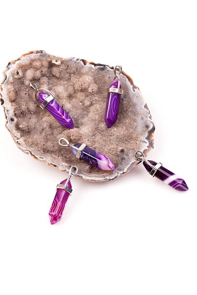 Taş Sandığı Purple Moire Agate Stone Pencil Necklace