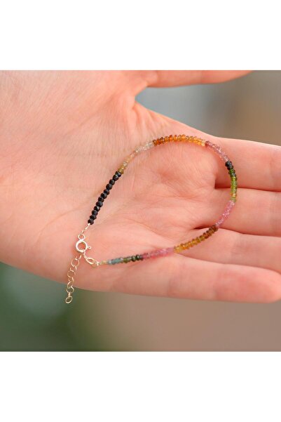 Taş Sandığı Turmalin Taşı Gümüş Bileklik ( 3 Mm)
