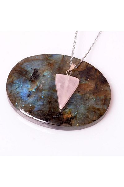 Taş Sandığı Pink Quartz Stone Triangle Necklace