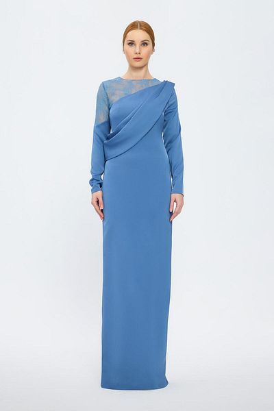 CENGIZ AKTURK Long Sleeve Lace Embroidered Long Evening Dress - 1036C