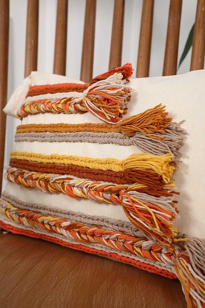 Aisha's Design Rectangular Throw Pillow with Knitted Stripe - K-208