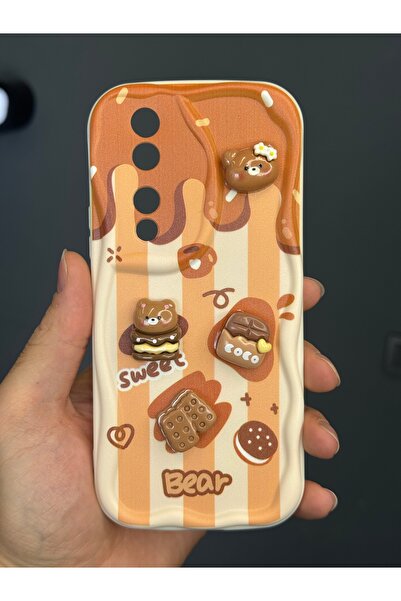 Fibaks Honor 90 Uyumlu Kılıf Tasarımlı Desenli Kamera Korumalı Ayıcık Bisküvi Renkli Cofffe Silikon Kapak