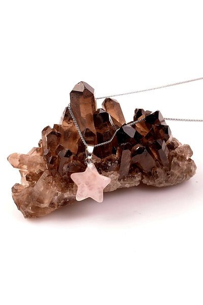 Taş Sandığı Pink Quartz Stone Star Shaped Necklace