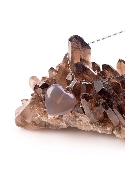 Taş Sandığı Gray Agate Stone Heart Necklace - Small Size