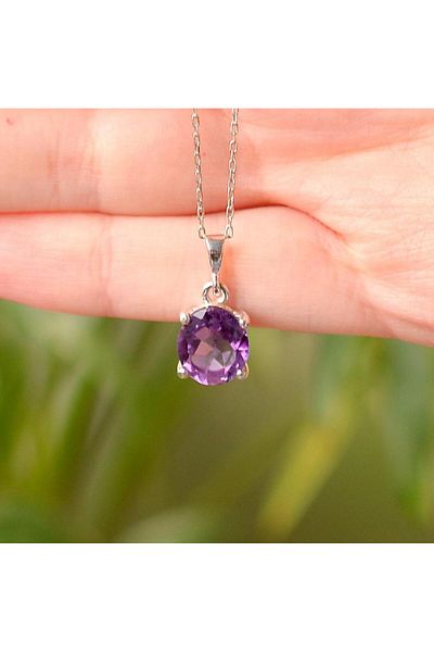 Taş Sandığı Amethyst Stone Silver Necklace