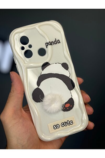 Fibaks Redmi 12C Compatible Case Designed Patterned Camera Protection Panda White Tassel Silicone Cover