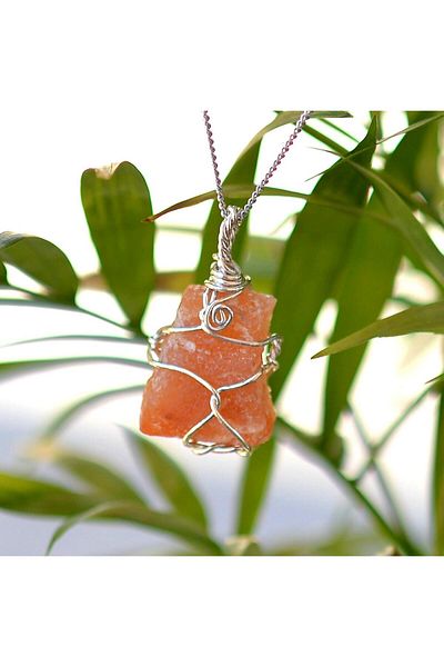 Taş Sandığı Aventurine Orange Stone - Wire Wrap Necklace