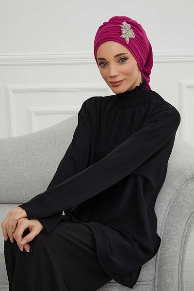 Aisha's Design عمامة شيفون منقوشة بزهرة حجرية - مطوي وإكسسوارات، جاهزة للاستخدام، ht-105، ht-105
