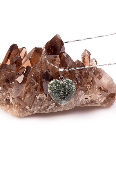 Taş Sandığı Mossy Agate Stone Heart Necklace - Small Size