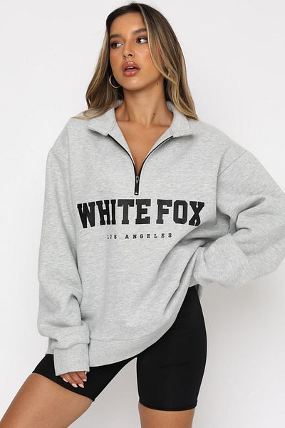 Madmext Karmelange Sweatshirt mit Reißverschluss und detailliertem Aufdruck MG1246
