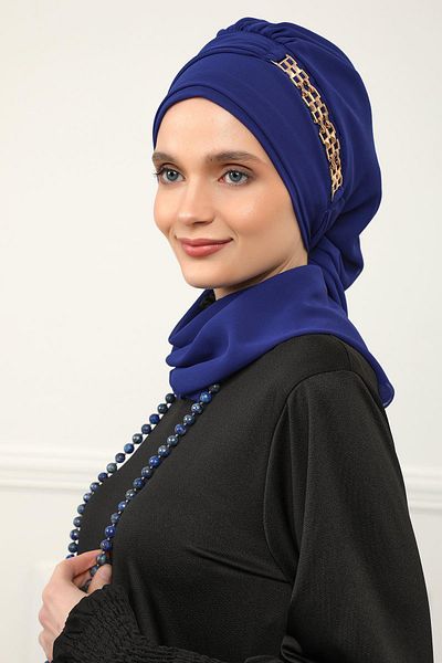 Aisha's Design عمامة شيفون جاهزة - إكسسوار ذهبي، تصميم، HT-28، HT-28