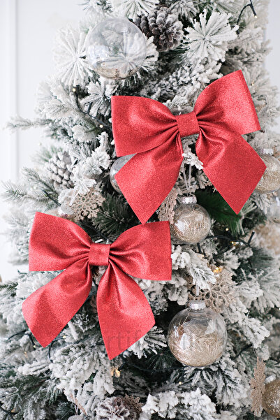 Partifabrik 2 bucăți de ornament pentru brad de Crăciun cu fundă roșie 25 cm