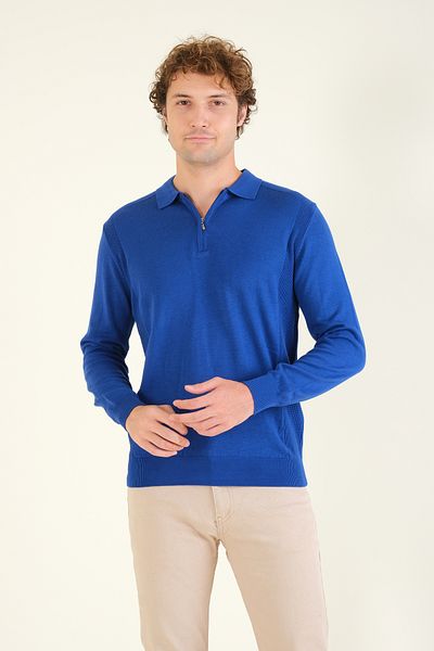 Giyim Dünyası Мъжки пуловер Saks Blue Polo - с половин цип