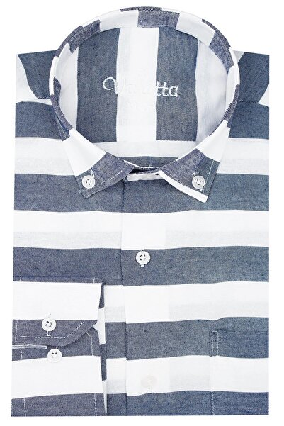 Varetta Чоловіча синя класична сорочка з широким кроєм, смугаста, з кишенями та довгими рукавами