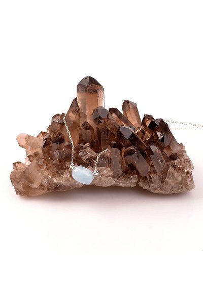 Taş Sandığı Aquamarine Stone Silver Necklace