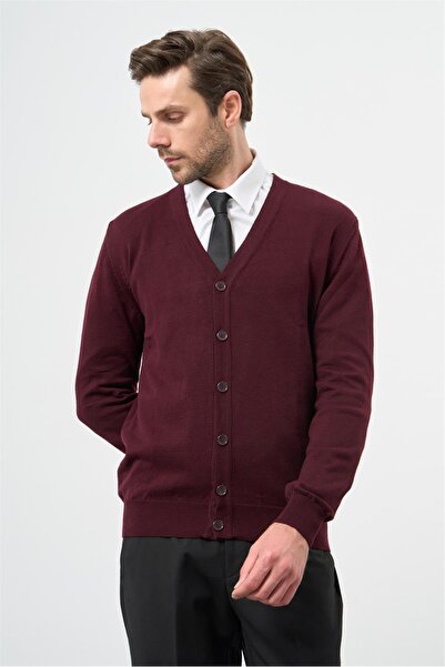 İmza Бордовий довгий рукав, прямий крій, V-подібний виріз, класичний комфортний крій, трикотаж 1012245016