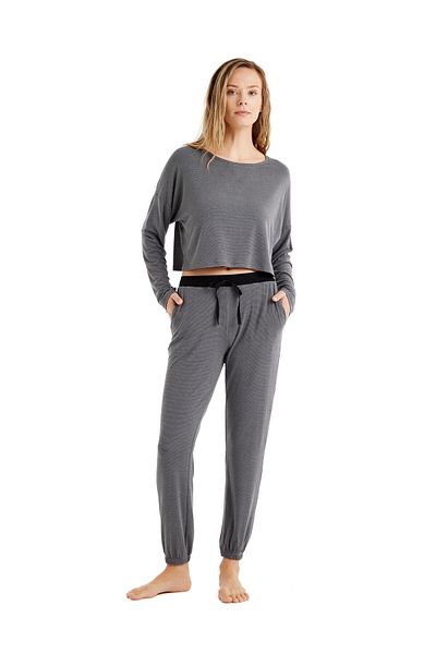 Blackspade Costum de pijama vâscos gri cu mânecă lungă pentru femei C8T7N4O06