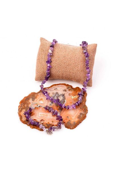 Taş Sandığı Amethyst Stone Necklace and Bracelet Set