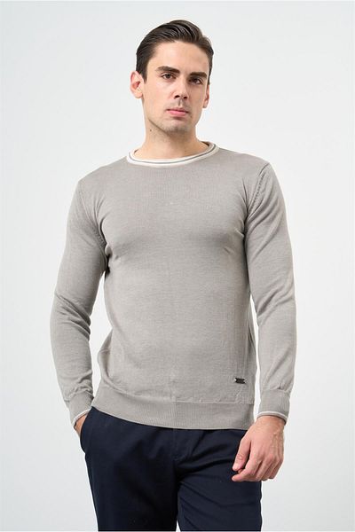 İmza Gray Long Sleeve Plain Knitted Crew Neck Classic Slim Fit Knitwear 1012245108