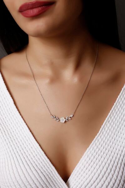 SARIASLAN Manolya Çiçeği Gümüş Kolye Beyaz Altın Renk