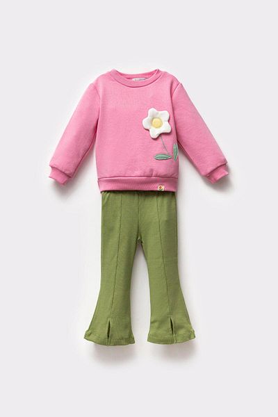 Magu Lány téli 3 szálas virágos rátétes pamut pulóver leggings alsó-felső szett
