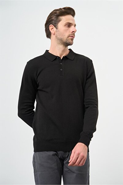 İmza Μαύρο πλεκτό Polo Neck - Μακρύ μανίκι, Classic Comfort Fit 1012245007