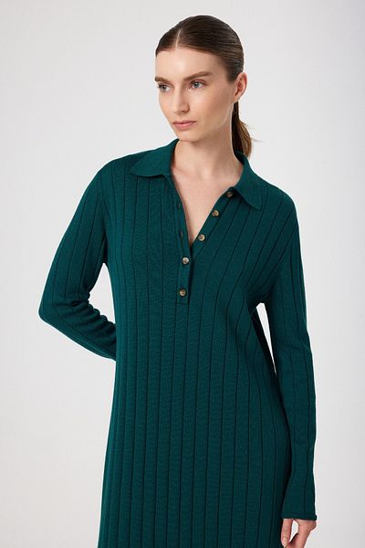 Mısırlı Rochie lungă cu nervuri cu gât polo verde