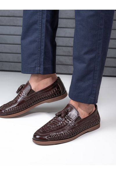 Styli Genuine Leather Handmade Woven Tassel Loafers