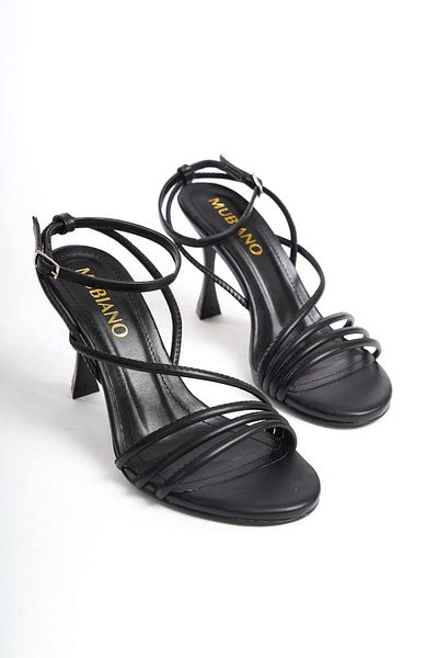 Mubiano Mbhrn520-s Sandale de damă cu toc negru înalt - Spatele deschis