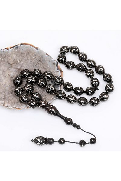 Taş Sandığı Silver Embroidered Kuka Rosary 12*14 mm - Collectible Product