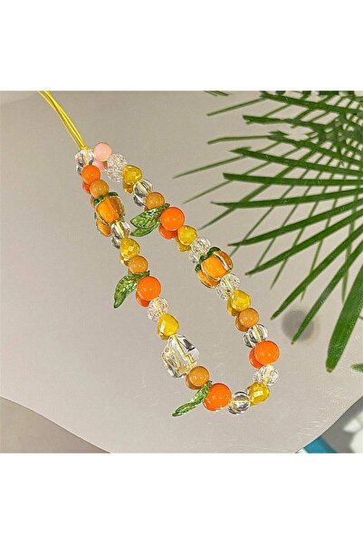 Choice جراب هاتف برتقالي بمقاس واحد مع حبل كاميرا مصنوع يدويًا من الخرز، غطاء...