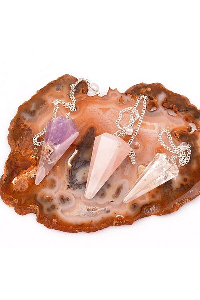 Taş Sandığı Amethyst - Crystal Quartz - Pink Quartz Stone Pendulum - Set of Three Pandules