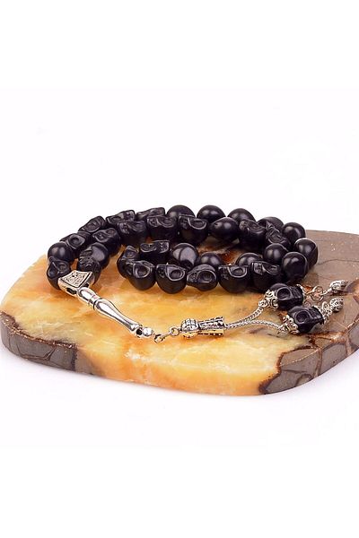 Taş Sandığı Black Skull Howlite Stone Rosary (8*10 Mm)