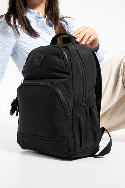 Çanta Trend Sanmorris Unisex Αδιάβροχο ύφασμα με θήκη φορητού υπολογιστή 3 θέσεων Μαύρο έγχρωμο σχολικό σακίδιο ταξιδιού