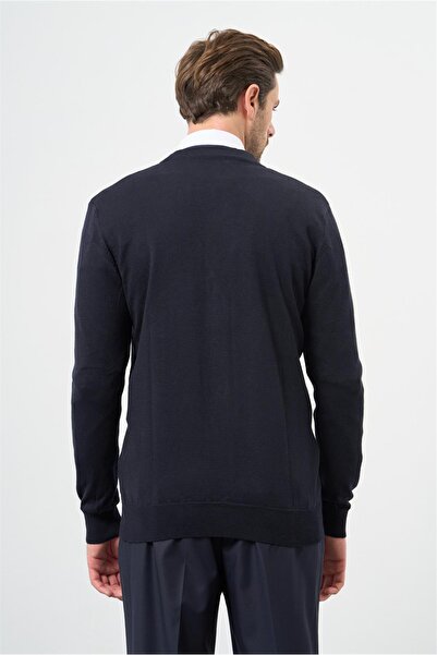 İmza V-подібний виріз, темно-синій візерунок, трикотаж 1012245161 - довгий рукав, класичний комфортний крій