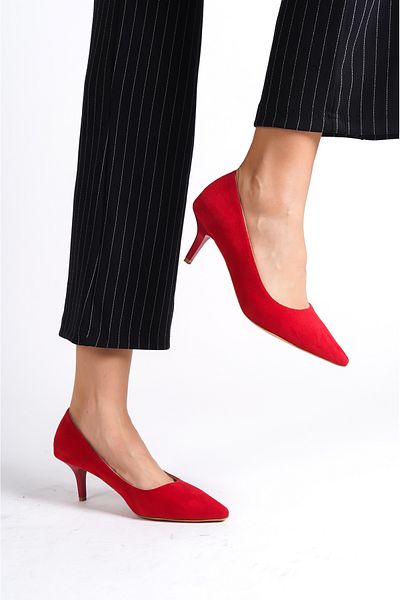 Mubiano Mbhrns977-kr Women's Suede Thin 6 Cm Heeled Red Stiletto & Heeled Shoes