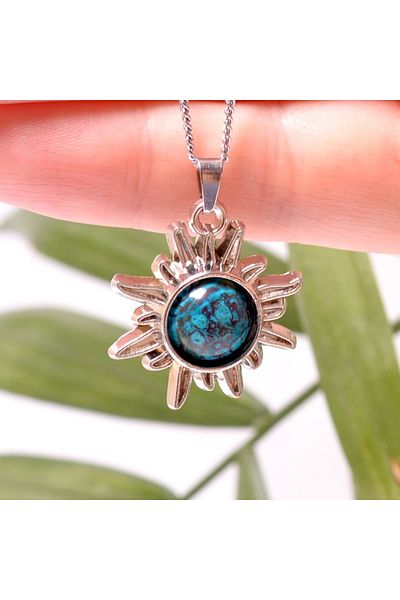 Taş Sandığı Chrysocolla Stone Sun Necklace
