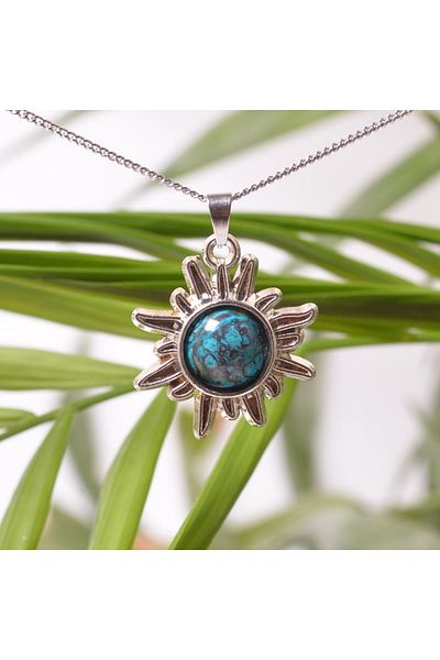 Taş Sandığı Chrysocolla Stone Sun Necklace