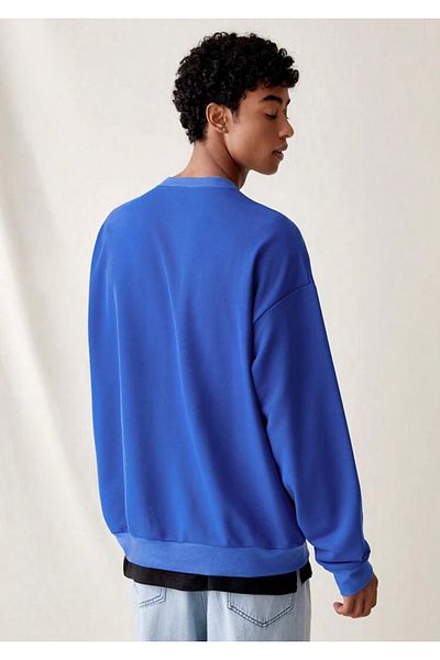 Buğraterzimoda California Printed Crew Neck Saks Blue Oversize Sweatshirt