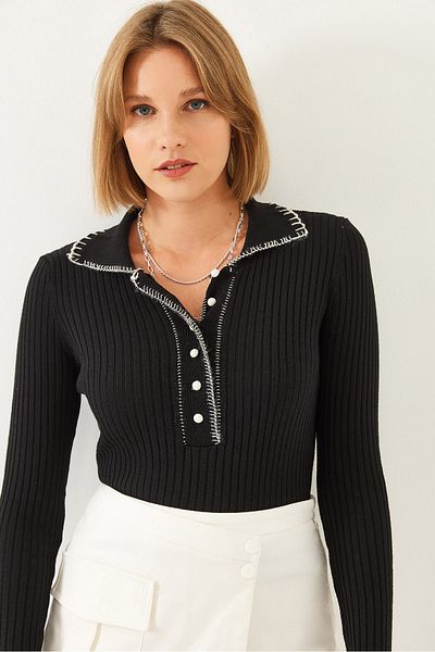 Bianco Lucci Pulover de damă, cu gât polo, cu nasturi 20247527