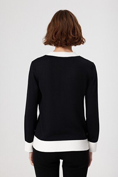 Mısırlı Siyah Beyaz Manşetli Uzun Kollu Kadın Kazak