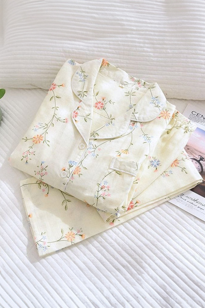 PEMBİŞ HOMEWEAR Beatiful Krinkıl Pretty Flowers Örme Special Kumaş Pijama Takımı