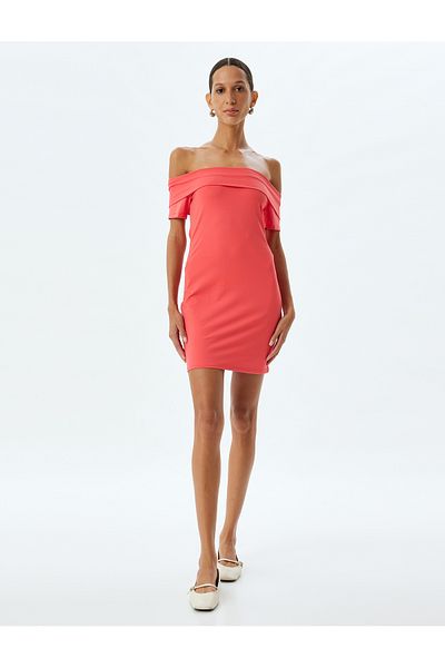 Koton Madonna Collar Off-The-Shoulder Pencil Dress Mini Size Slim Fit