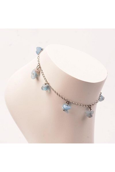Taş Sandığı Aquamarine Stone Anklet - With Non-Tarnish Chain