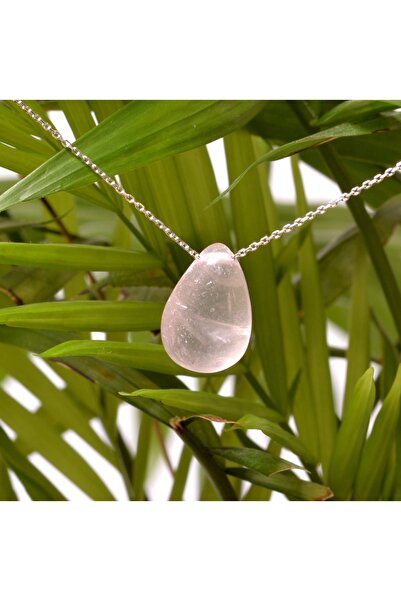 Taş Sandığı Pembe Kuvars Taşı Gümüş Zincirli Kolye